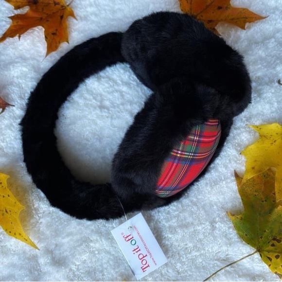 Faux Fur Earmuff: Red Tartan Plaid - Picture 3 of 3